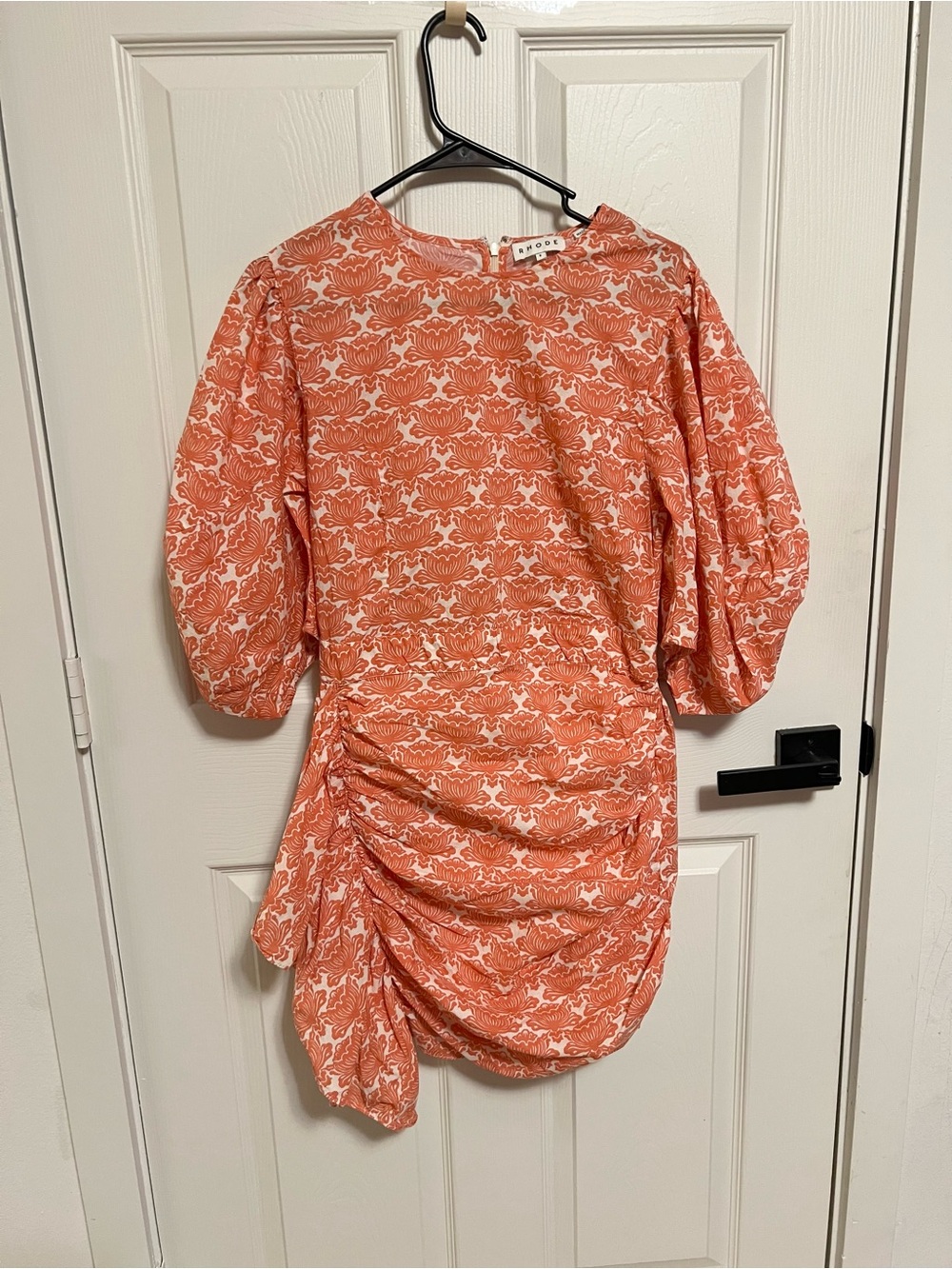 Rhode Pia cotton ruched mini dress lotus orange size 8 - Picture 2 of 10